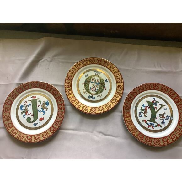 8" HOME INTERIORS CHRISTMAS PLATES "J-O-Y" DECOR Set Of 3 - Picture 1 of 4